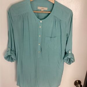 LOFT Women's Teal Button-Up Blouse S